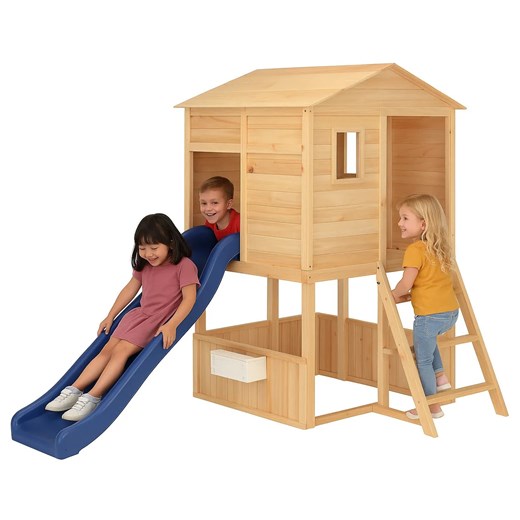 Brązowy plac zabaw do ogrodu ze zjeżdzalnią M8-F01 ze sklepu Edinos.pl w kategorii Pokój dziecięcy - zdjęcie 186649704