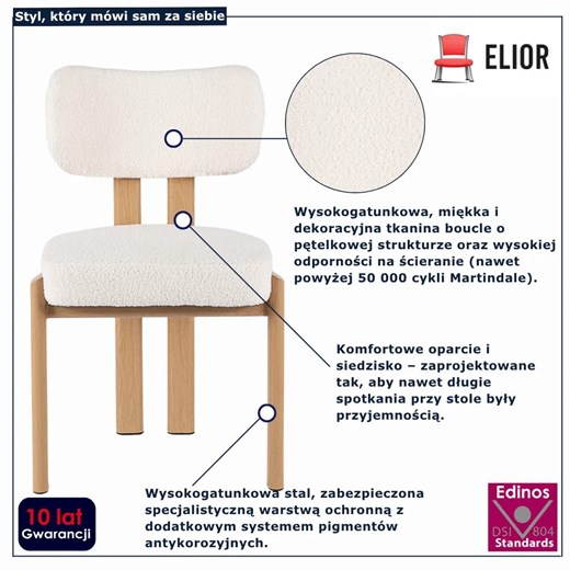 Stylowe krzesło dąb + kremowy - Benso Elior Edinos.pl