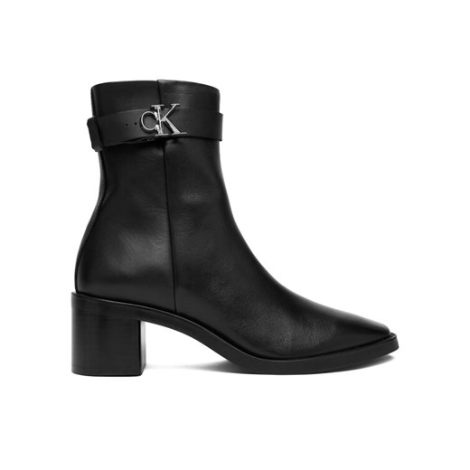 Calvin Klein Botki Block Heel Boot W/ Metal Logo HW0HW02591 Czarny ze sklepu MODIVO w kategorii Kozaki damskie - zdjęcie 186655464