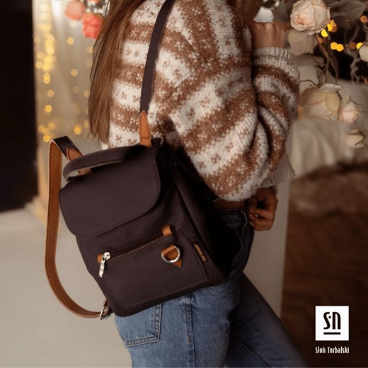 brązowy plecak skórzany Zoya - id: 50048 - marki Słoń Torbalski - 186658810 brązowy plecak skórzany Zoya ze sklepu Słoń Torbalski w kategorii Plecaki - zdjęcie 186658810