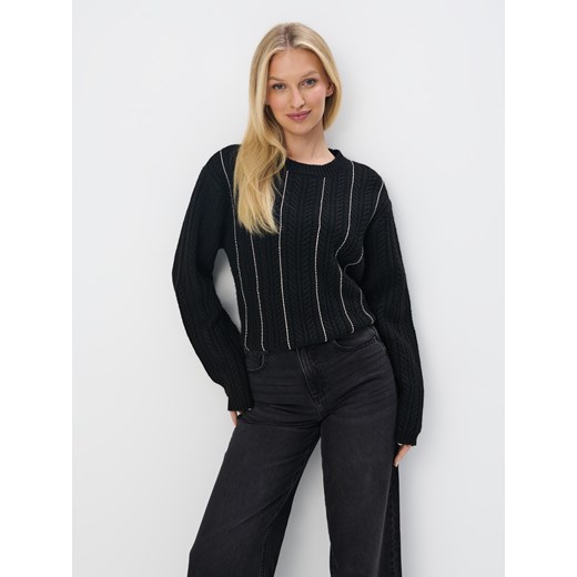 Mohito - Czarny sweter z ozdobnym splotem - czarny ze sklepu Mohito w kategorii Swetry damskie - zdjęcie 186659134