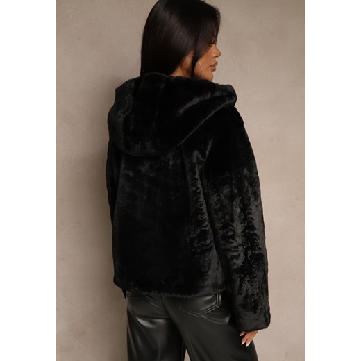 Czarna Kurtka Futerko z Kapturem w Casualowym Stylu Nundrie Renee S renee.pl