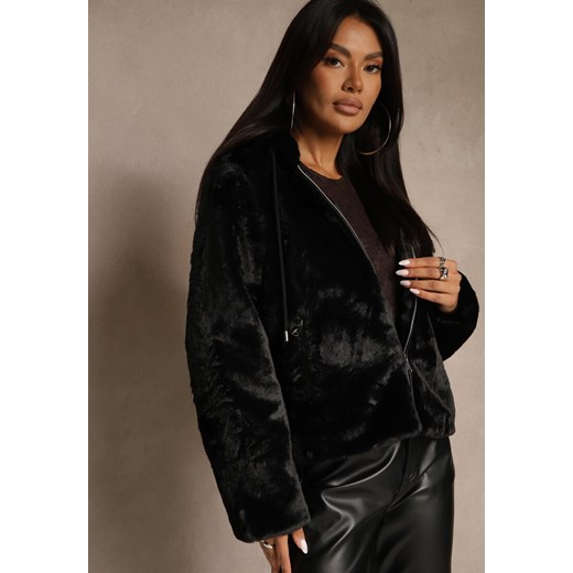 Czarna Kurtka Futerko z Kapturem w Casualowym Stylu Nundrie Renee S renee.pl