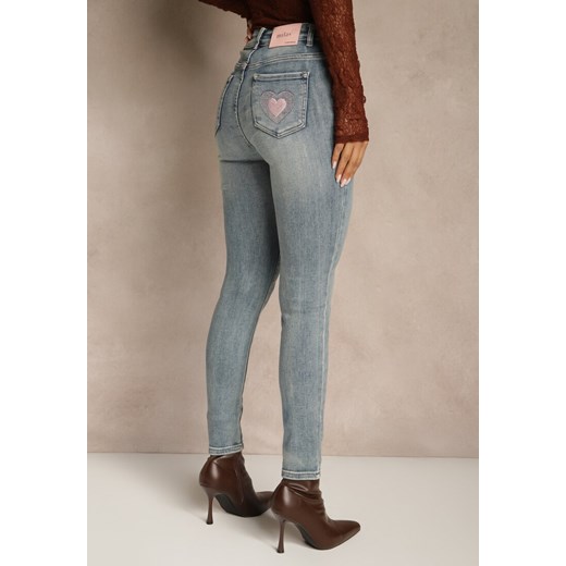 Niebieskie Jeansy Skinny Regular Waist z Bawełną Tevirsa Renee S renee.pl