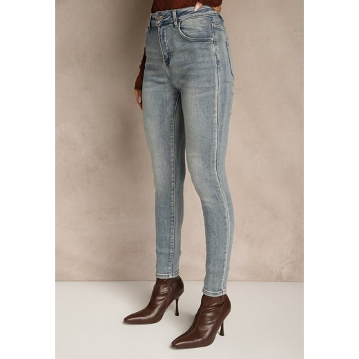 Niebieskie Jeansy Skinny Regular Waist z Bawełną Tevirsa Renee M renee.pl