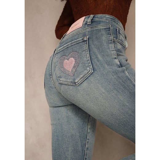 Niebieskie Jeansy Skinny Regular Waist z Bawełną Tevirsa Renee XS renee.pl