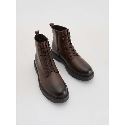 Reserved - Skórzane botki - ciemnobrązowy ze sklepu Reserved w kategorii Buty zimowe męskie - zdjęcie 186660750