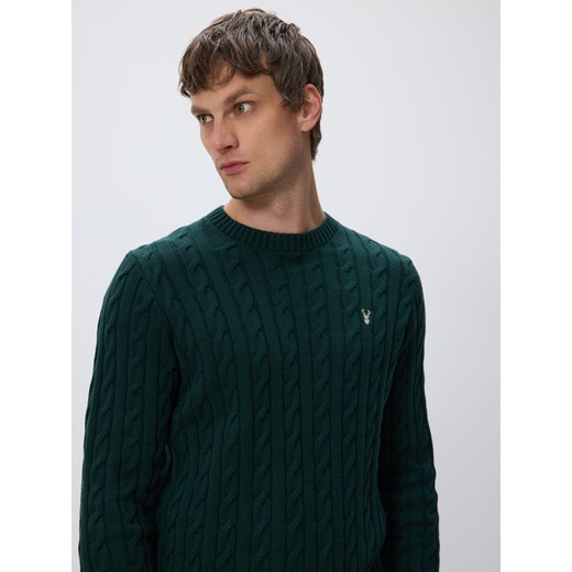 Reserved - Sweter z warkoczowym splotem - ciemnozielony ze sklepu Reserved w kategorii Swetry męskie - zdjęcie 186661124