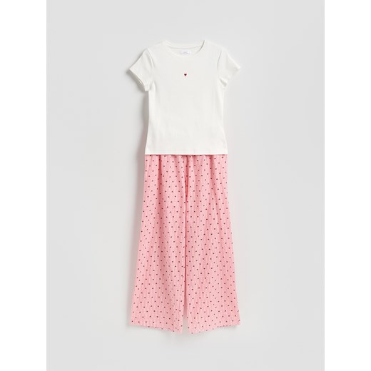 Reserved - Dwuczęściowa piżama w serca - złamana biel ze sklepu Reserved w kategorii Piżamy damskie - zdjęcie 186661174