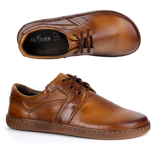 BAREFOOT Męskie buty skórzane sznurowane minimalistyczne 115KZ  brązowe ze sklepu butyolivier w kategorii Półbuty męskie - zdjęcie 186661344