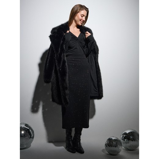 Sinsay - Bluzka z dekoracyjnym marszczeniem - czarny Sinsay XS Sinsay