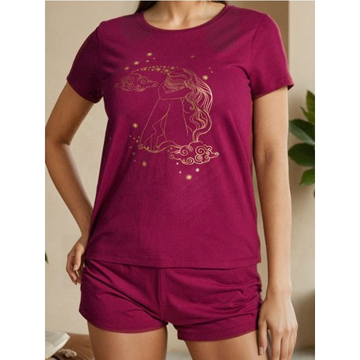 Sinsay - Bawełniana piżama dwuczęściowa z nadrukiem - czerwony ze sklepu Sinsay w kategorii Piżamy damskie - zdjęcie 186665424