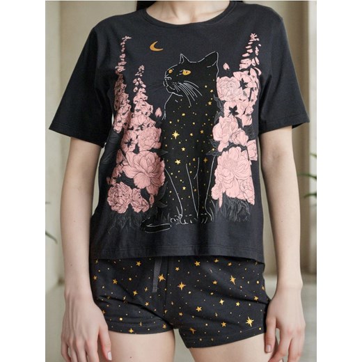 Sinsay - Bawełniana piżama dwuczęściowa z nadrukiem - szary ze sklepu Sinsay w kategorii Piżamy damskie - zdjęcie 186665432