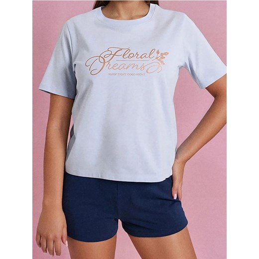 Sinsay - Bawełniana piżama dwuczęściowa z napisem - błękitny ze sklepu Sinsay w kategorii Piżamy damskie - zdjęcie 186665483