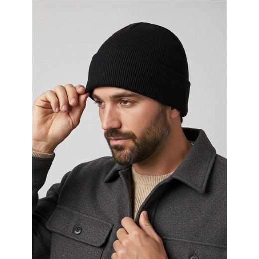 Sinsay - Czapka beanie z domieszką wiskozy - czarny ze sklepu Sinsay w kategorii Czapki zimowe męskie - zdjęcie 186665571