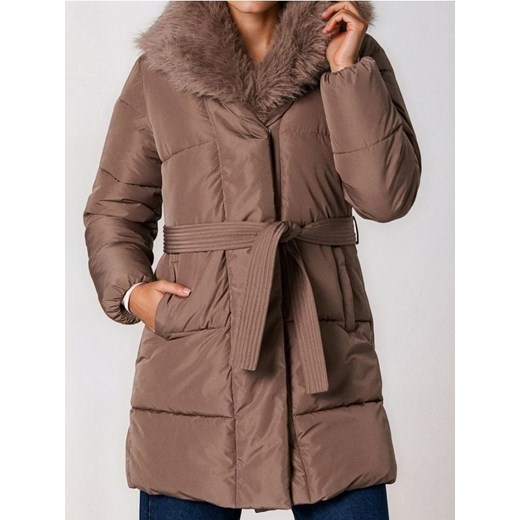 Sinsay - Pikowany płaszcz z futerkiem - fioletowy ze sklepu Sinsay w kategorii Płaszcze damskie - zdjęcie 186665761