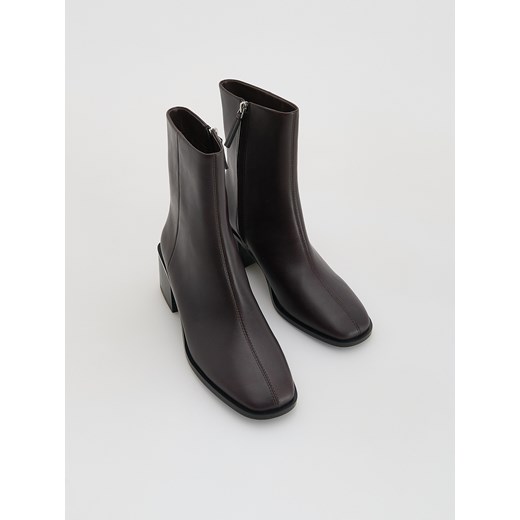 Reserved - Skórzane botki na obcasie - mahoniowy Reserved 36 Reserved