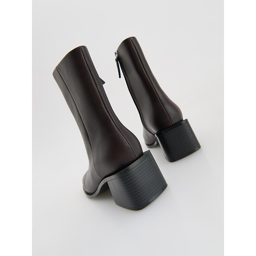 Reserved - Skórzane botki na obcasie - mahoniowy Reserved 40 Reserved