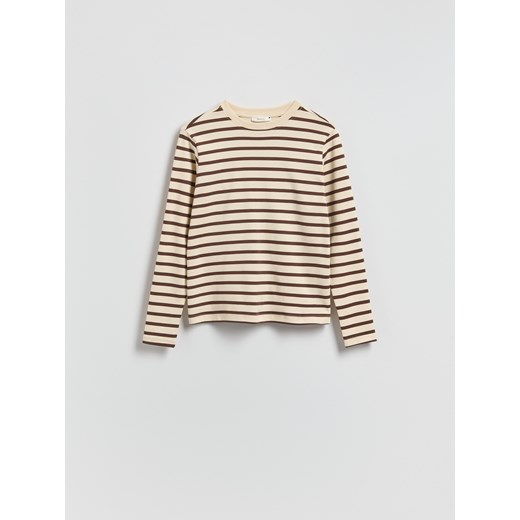 Reserved - Longsleeve z merceryzowanej bawełny - brązowy ze sklepu Reserved w kategorii Bluzki damskie - zdjęcie 186666371