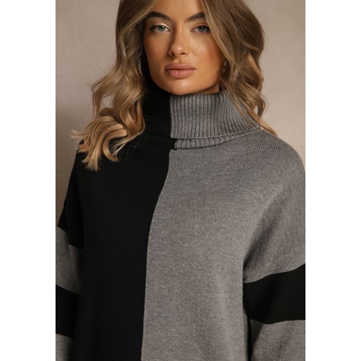 Czarno-Szary Golf w Geometryczny Wzór w Paski Rallessia Renee ONE SIZE renee.pl