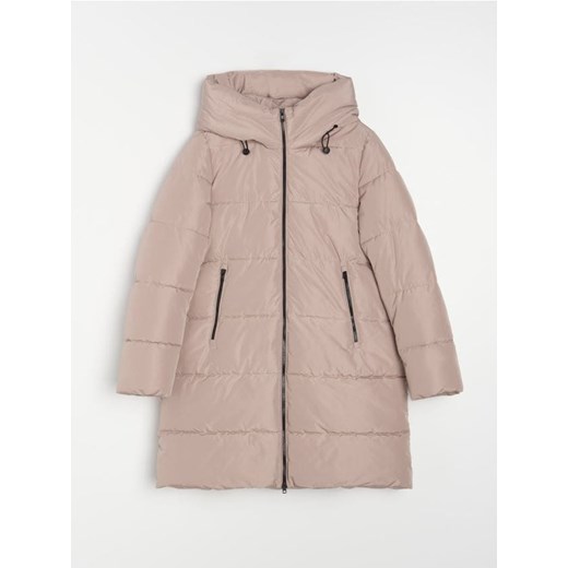 Sinsay - Pikowany płaszcz z kapturem - brązowy ze sklepu Sinsay w kategorii Płaszcze damskie - zdjęcie 186667710