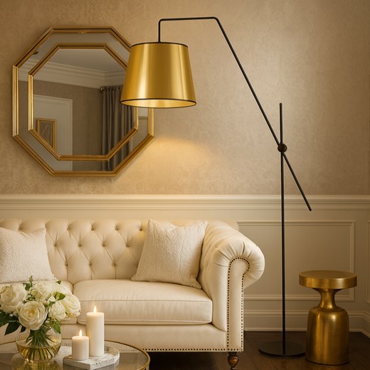 Czarno-złota lampa podłogowa do salonu VIGO MIRROR - id: 6837 - marki Ciekot Partners Sp. Z O. O. - 186668834 Czarno-złota lampa podłogowa do salonu VIGO MIRROR ze sklepu Lysne w kategorii Lampy podłogowe - zdjęcie 186668834