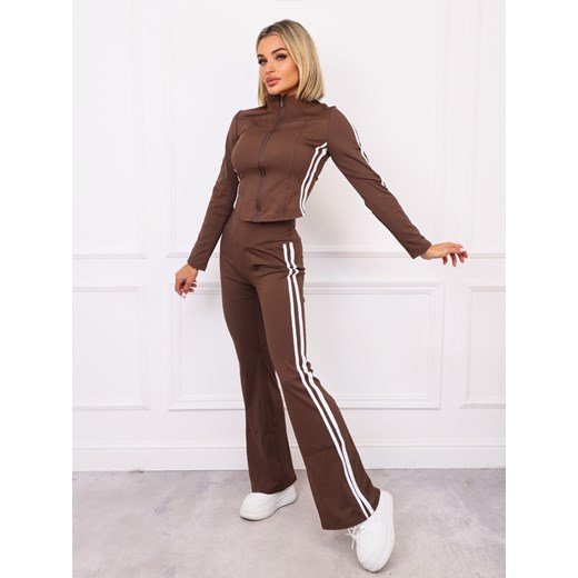 KOMPLET SPORTOWY SPODNIE DZWONY+ BLUZA ZAPINANA NA ZAMEK- CZEKOLADOWY ze sklepu olika.com.pl w kategorii Komplety i garnitury damskie - zdjęcie 186669423