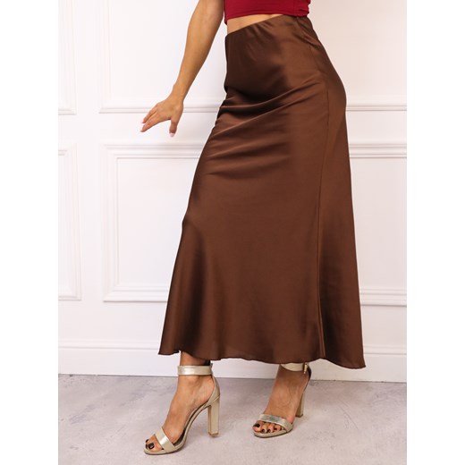 SATYNOWA SPÓDNICA Z GUMKĄ W PASIE - CZEKOLADOWA ze sklepu olika.com.pl w kategorii Spódnice - zdjęcie 186669470
