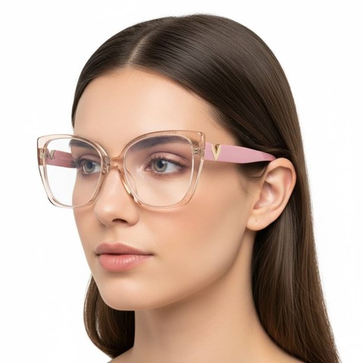 Damskie okulary zerówki z filtrem Blue Light POL-BLF-985KB beżowy/różowy ze sklepu Stylion w kategorii Okulary zerówki damskie - zdjęcie 186669521