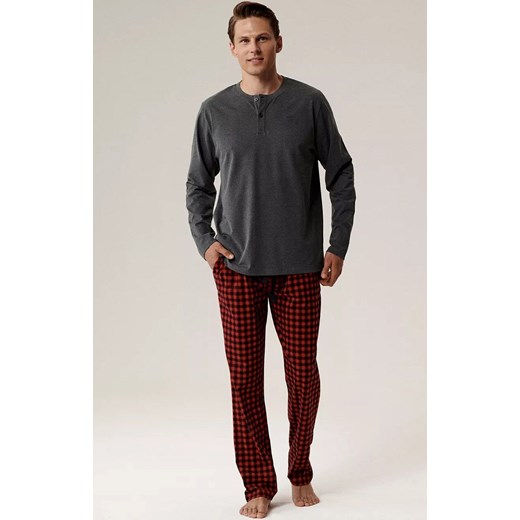 Atlantic długa bawełniana piżama męska NMP-394-SZMC_CZE, Kolor szaro-czerwony, Rozmiar L, ATLANTIC ze sklepu Primodo w kategorii Piżamy męskie - zdjęcie 186671151