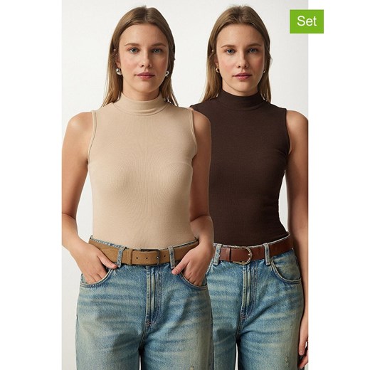 Happiness Istanbul Topy (2 szt.) w kolorze beżowym i brązowym ze sklepu Limango Polska w kategorii Bluzki damskie - zdjęcie 186671331