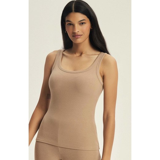 Esotiq prążkowany top damski Jody 44252-80X, Kolor beżowy, Rozmiar L, Esotiq ze sklepu Intymna w kategorii Bluzki damskie - zdjęcie 186671474