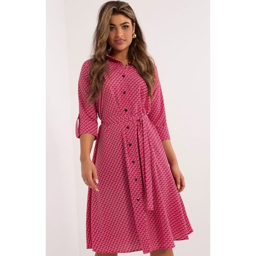 Sukienka szmizjerka fuksja LK-SK-509673.13, Kolor fuksja-wzór, Rozmiar S/M, Lakerta ze sklepu Intymna w kategorii Sukienki - zdjęcie 186671491