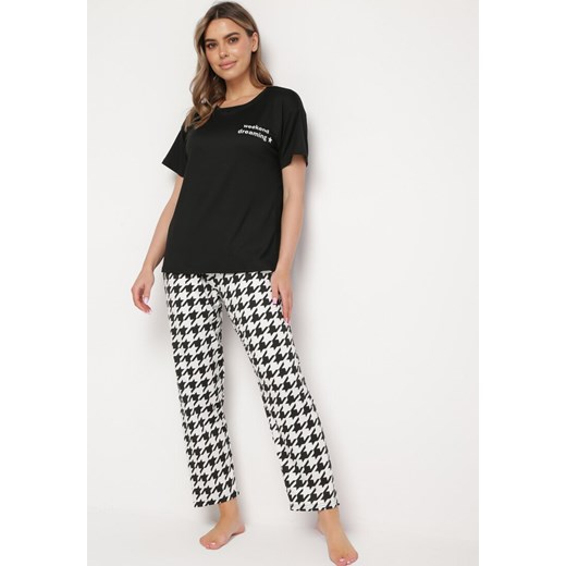 Czarny Komplet Piżamowy Prosty T-shirt i Spodnie z Gumką w Pasie Vespella ze sklepu born2be.pl w kategorii Piżamy damskie - zdjęcie 186672244
