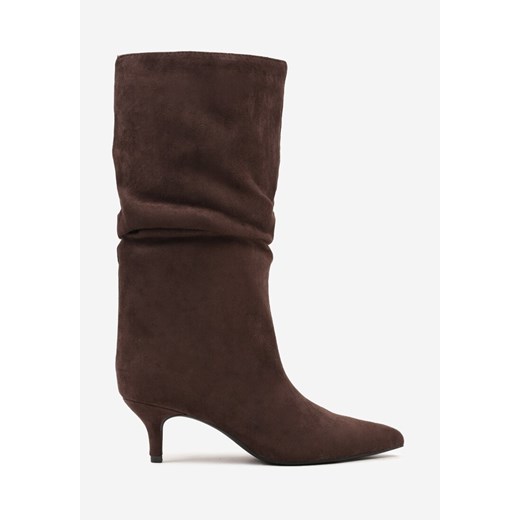 Brązowe Marszczone Botki na Obcasie Typu Kaczuszka Nalonia 41 born2be.pl