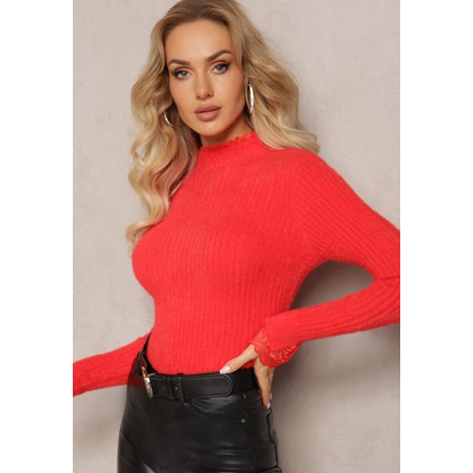 Czerwony Wełniany Golf z Elastycznej Dzianiny Starbana Renee ONE SIZE wyprzedaż renee.pl