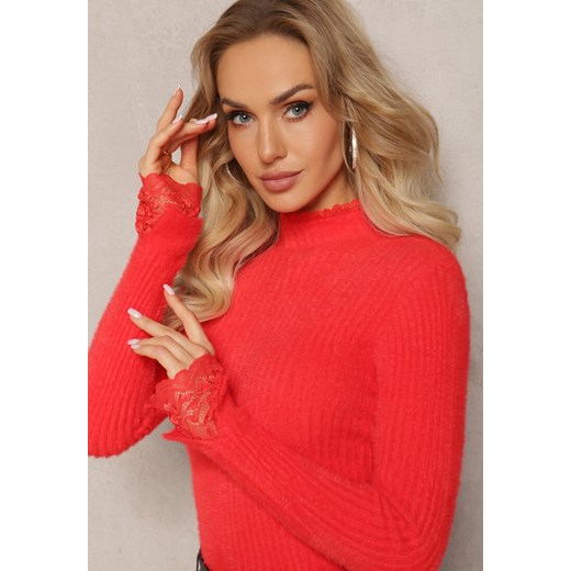 Czerwony Wełniany Golf z Elastycznej Dzianiny Starbana Renee ONE SIZE wyprzedaż renee.pl