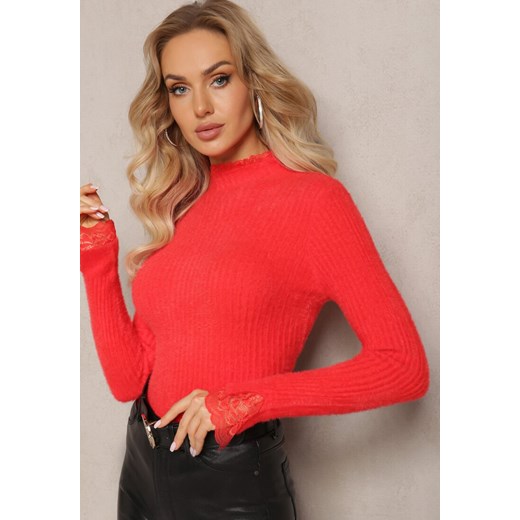 Czerwony Wełniany Golf z Elastycznej Dzianiny Starbana Renee ONE SIZE renee.pl okazja