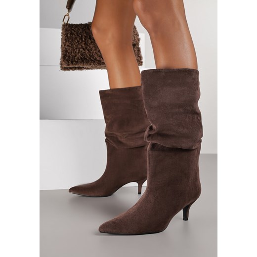 Brązowe Botki na Kaczuszce z Marszczoną Cholewką Nalorena Renee 38 renee.pl