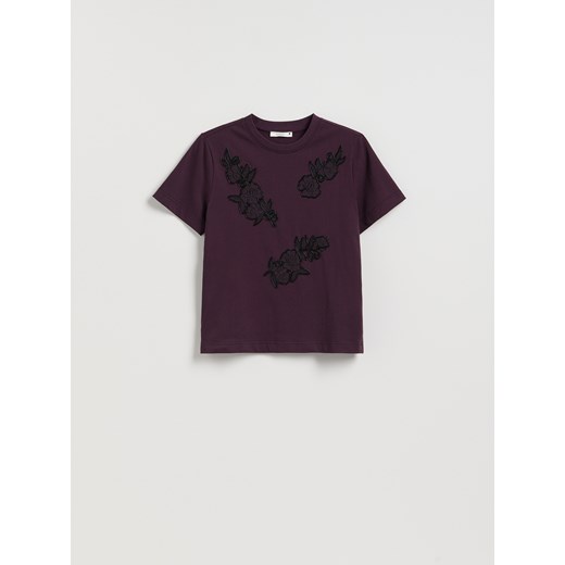 Reserved - T-shirt z aplikacjami - ciemnofioletowy - id: 242HS-49X - marki Reserved - 186672854 Reserved - T-shirt z aplikacjami - ciemnofioletowy ze sklepu Reserved w kategorii Bluzki damskie - zdjęcie 186672854