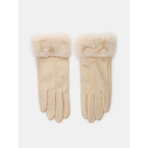 Sinsay - Rękawiczki z futerkiem sztucznym - beżowy Sinsay M/L Sinsay