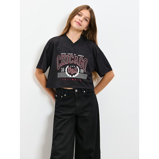 Sinsay - Jeansy wide leg - czarny Sinsay 152 (11-12 l) Sinsay