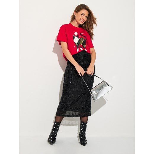 Sinsay - Bawełniana koszulka z motywem świątecznym - czerwony Sinsay XL Sinsay