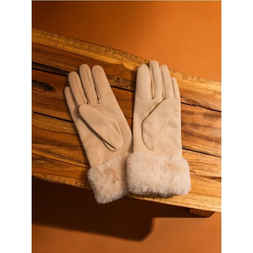 Sinsay - Rękawiczki z futerkiem sztucznym - beżowy ze sklepu Sinsay w kategorii Rękawiczki damskie - zdjęcie 186674174