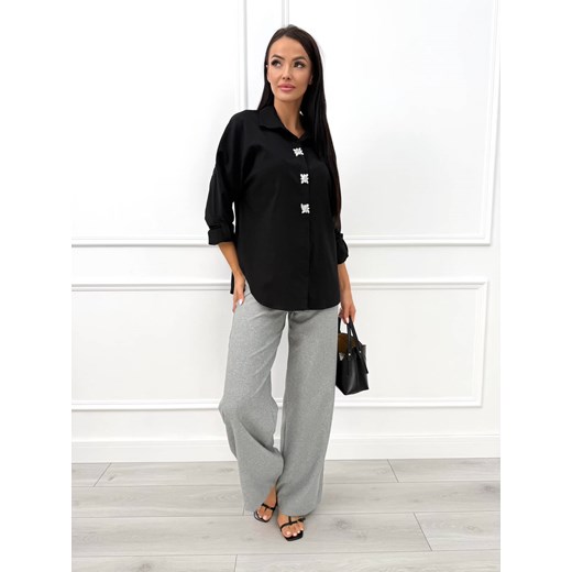 Czarna Klasyczna Koszula z Ozdobami Modnakiecka.pl 44 ModnaKiecka.pl