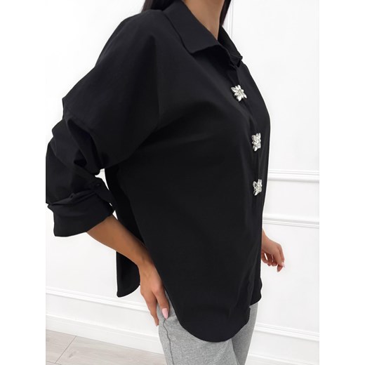 Czarna Klasyczna Koszula z Ozdobami Modnakiecka.pl 42 ModnaKiecka.pl