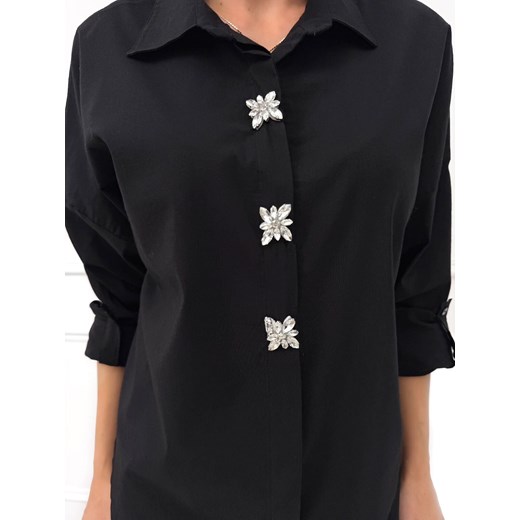 Czarna Klasyczna Koszula z Ozdobami Modnakiecka.pl 40 ModnaKiecka.pl