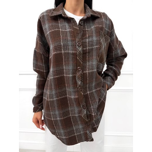 Czekoladowa Flanelowa Koszula w Kratę ze sklepu ModnaKiecka.pl w kategorii Koszule damskie - zdjęcie 186676414