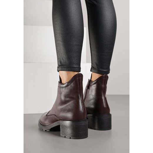 Bordowe Skórzane Botki na Obcasie z Przeszyciami Tevilsa 41 born2be.pl