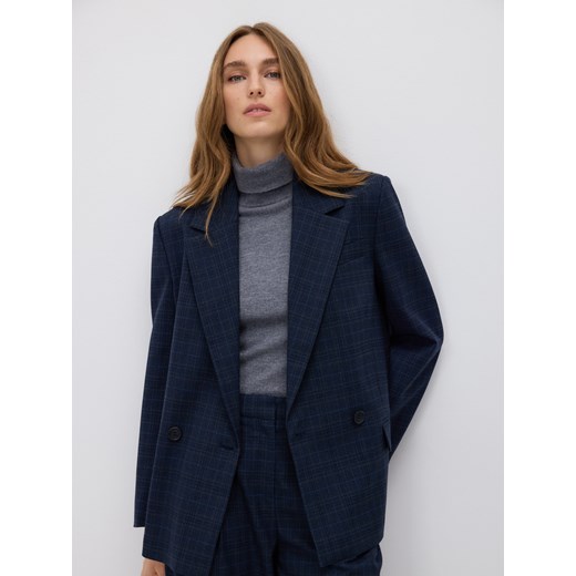 Reserved - Dwurzędowa marynarka w kratę - granatowy ze sklepu Reserved w kategorii Kurtki damskie - zdjęcie 186677871
